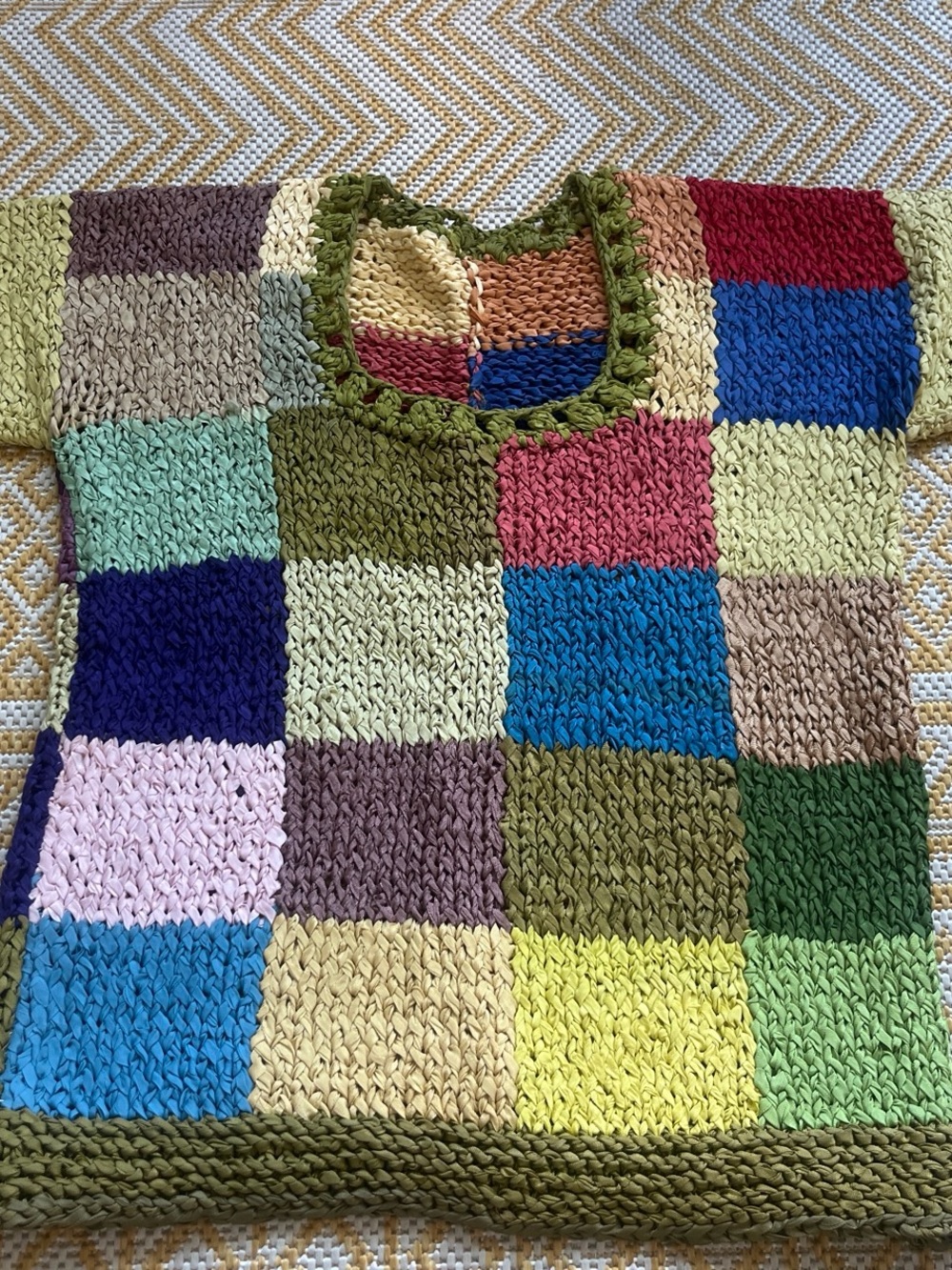 70s Handmade Multicolor Patchwork Knit Top